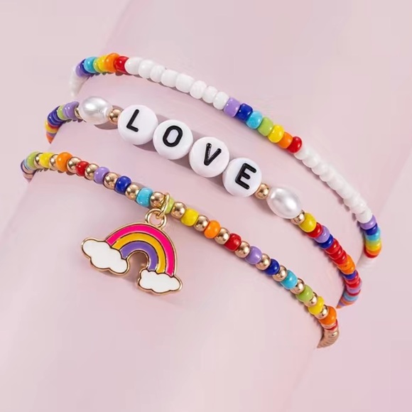 Rainbow Beaded Bracelet 3pc Set - Picture 2 of 4